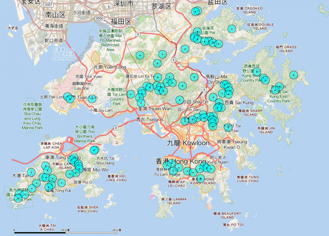 香港最高100座山峰位置圖 香港最高100座山峰位置圖